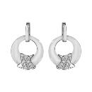 Boucles d'Oreilles Argent 925 Rond Céramique Blanche avec Croisillons Zirconium Sertis