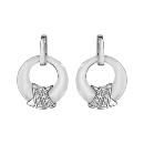 Boucles d'Oreilles Argent 925 Rond Céramique Blanche avec Croisillons Zirconium Sertis