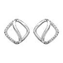 Boucles d'Oreilles Argent 925 Carré Ondulé avec Zirconium Sertis