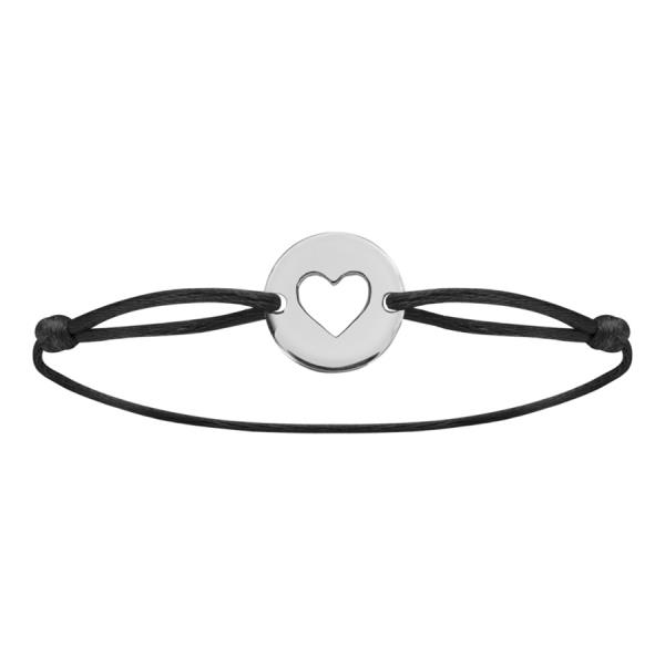 Bracelet Argent 925 Cordon Coulissant Coeur Découpé