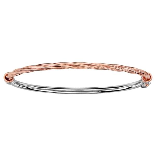 Bracelet Argent 925 et Dorure Rose Jonc Torsadé Ovale Articulé