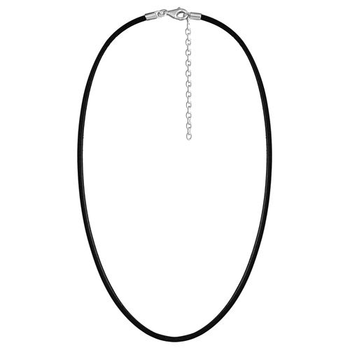 Collier Cordon Cuir Noir + Fermoir Argent 925 2 mm 