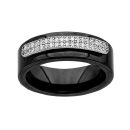 Bague Argent 925 Anneau Céramique Double Rail Zirconium Micro Sertis Noire