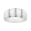 Bague Argent 925 Anneau Céramique Blanc 3 Barettes Zirconium Sertis