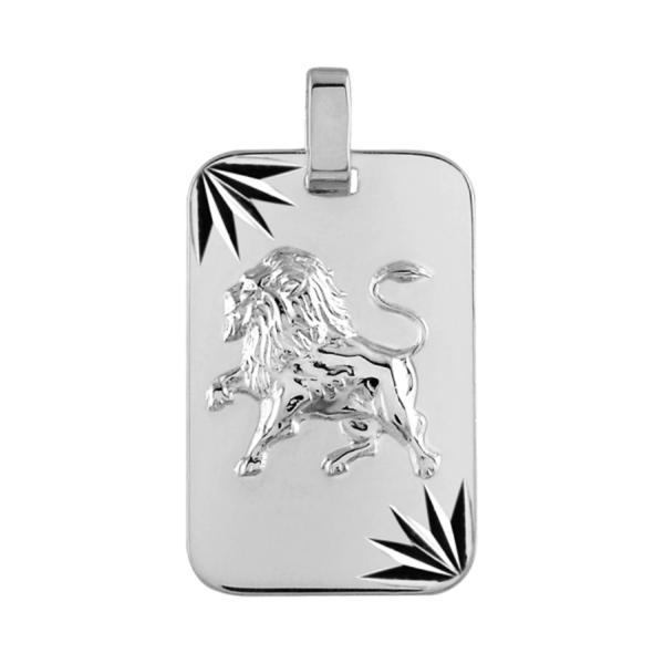 Pendentif Argent 925 Plaque Militaire Diamantée Zodiaque Lion 