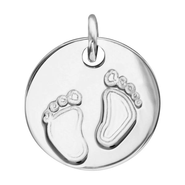 Pendentif Argent 925 Médaille Motif 2 Empreintes Pieds