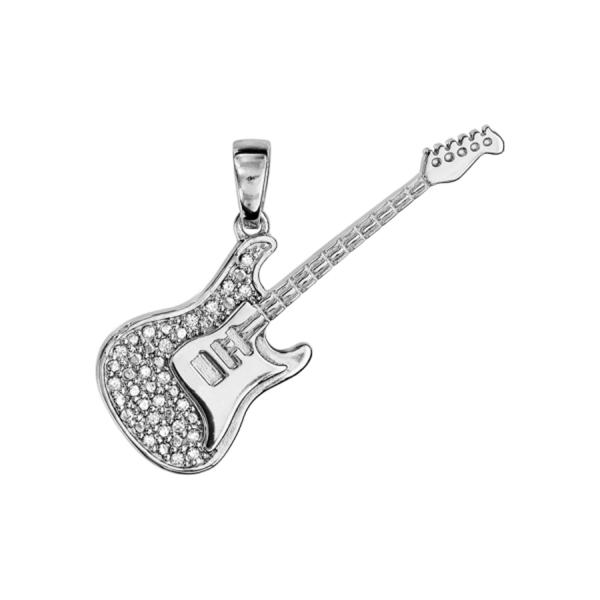 Pendentif Argent 925 Guitare Rock avec Zirconium 35 mm