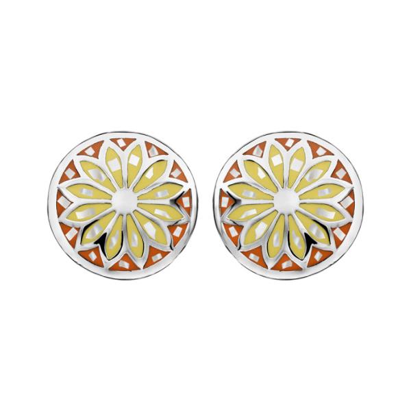 Boucles d'oreilles Acier 316 L Rondes Motifs Dégradés Jaune Orange avec Nacre
