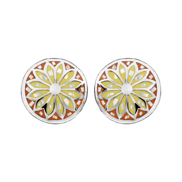 Boucles d'oreilles Acier 316 L Rondes Motifs Dégradés Jaune Orange avec Nacre