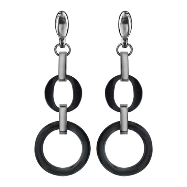 Boucles d'oreilles Acier 316 L Pendante Double Anneau Céramique Noir