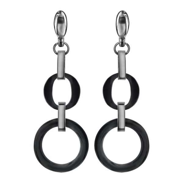 Boucles d'oreilles Acier 316 L Pendante Double Anneau Céramique Noir