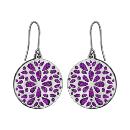 Boucles d'oreilles Acier 316 L Crochet Motif Fleurs Glitter Violet Scintillant