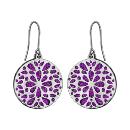 Boucles d'oreilles Acier 316 L Crochet Motif Fleurs Glitter Violet Scintillant