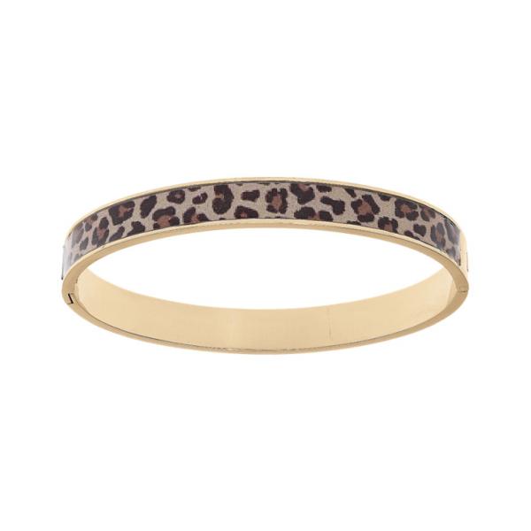 Bracelet Acier 316 L Doré Rigide Articulé 8mm Diam. 60mm Motif Résine Léopard