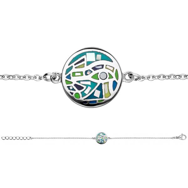 Bracelet Acier 316 L Rond Résine Bleu Vert et Nacre