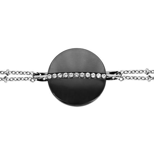 Bracelet Acier 316 L Double Chaines Rond Céramique Noire avec Cristal