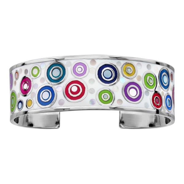 Bracelet Acier 316 L avec Nacre Motif Rond Résine Multicolore