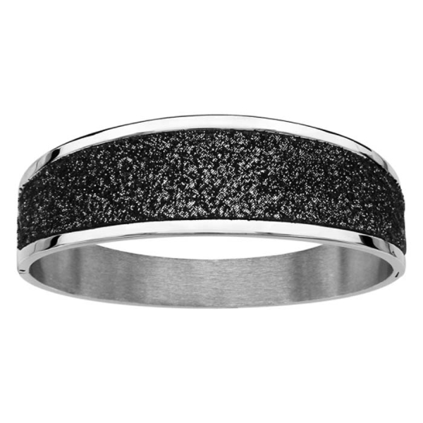 Bracelet Acier 316 L Et Cuir Bovin Noir et Brillant Articulé