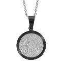 Collier Acier 316 L Pendentif Motif Rond Effet Givré Contour Noir