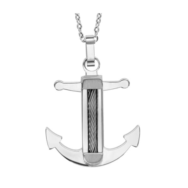 Collier Acier 316 L Pendentif Ancre Marine avec Cable