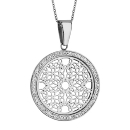 Collier Acier 316 L Pendentif Rond Motif Rosace Contour Strass Blanc