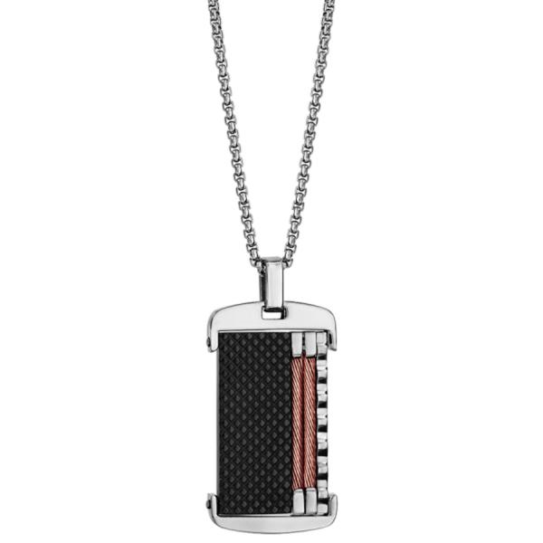 Collier Acier 316 L Pendentif Noir avec Cables Rose