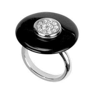 Bague Acier 316 L Plateau Rond Zirconium et Agate Noire