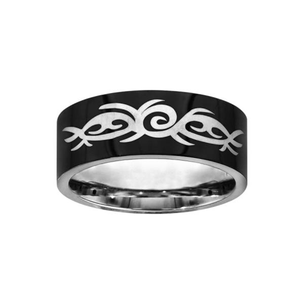 Bague Acier 316 L Noir Gravure Tribal