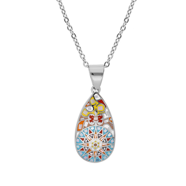 Collier Acier 316 L Pendentif Poire Résine Multicolore avec Nacre