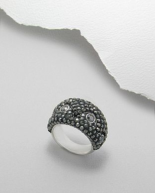 Bague Argent 925, Hématite et Cristal