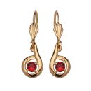 Boucles d'oreilles Plaqué Or Dormeuse Pendante avec Zirconium Rouge