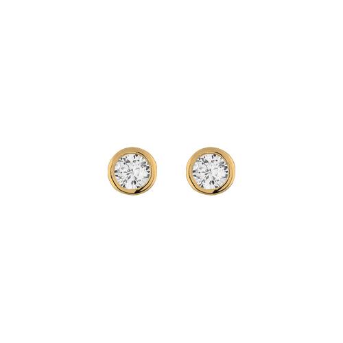 Boucles d'oreilles Plaqué Or et Zirconium Rond Blanc Serti Clos 6 mm