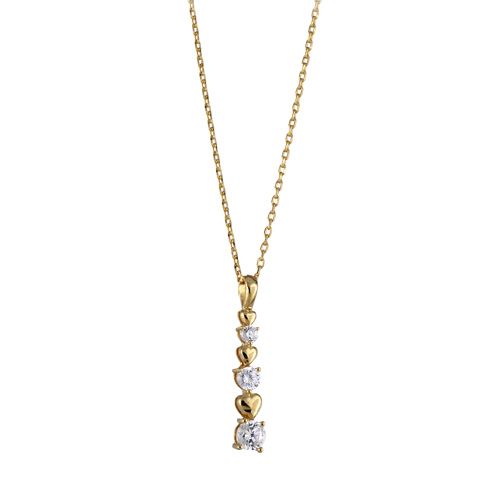 Collier Plaqué Or + Pendentif 3 Coeurs + 3 Zirconium