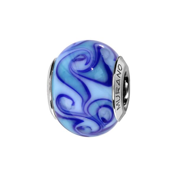 Charms Argent 925 Perle Murano Bleu Motif Spirale