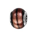 Charms Argent 925 Perle Murano Noir Bande Marron