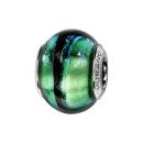 Charms Argent 925 Perle Murano Vert Reflet Bleu Filet Noir