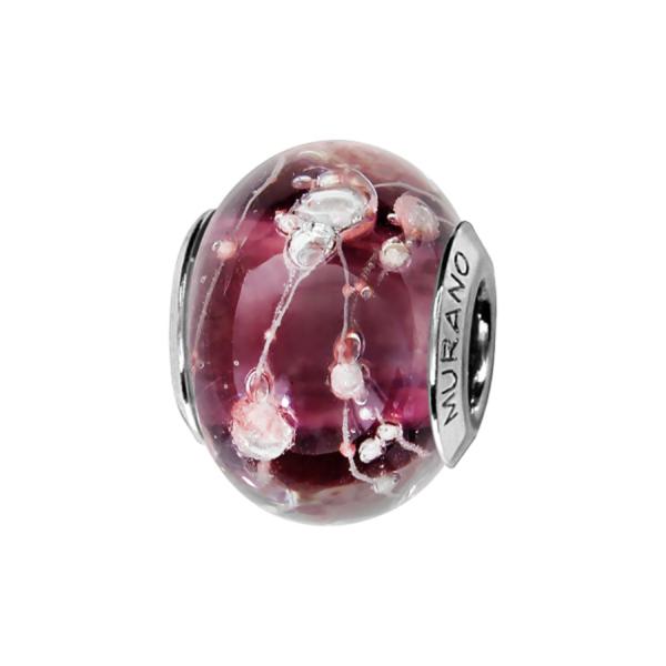 Charms Argent 925 Perle Murano Violet et Fil