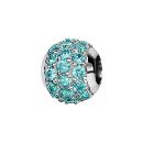 Charms Argent 925 Boule 3 Rangs Zirconium Bleu Ciel