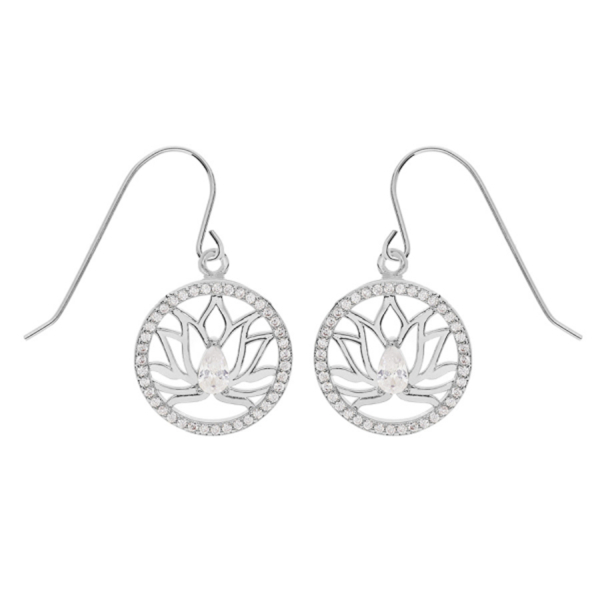 Boucles d'oreilles Argent 925 Fleur de Lotus Cercle Zirconium