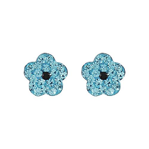 Boucles d'oreilles Argent 925 Enfant Fleur Strass Bleu