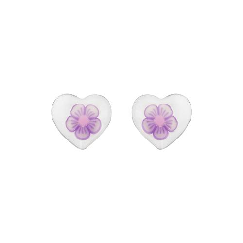 Boucles d'oreilles Argent 925 Enfant Coeur Fleur Rose