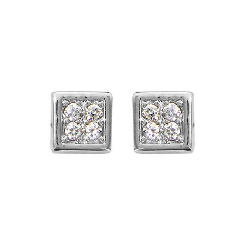 Boucles d'oreilles Argent 925 Carré 4 Zirconium Sertis 