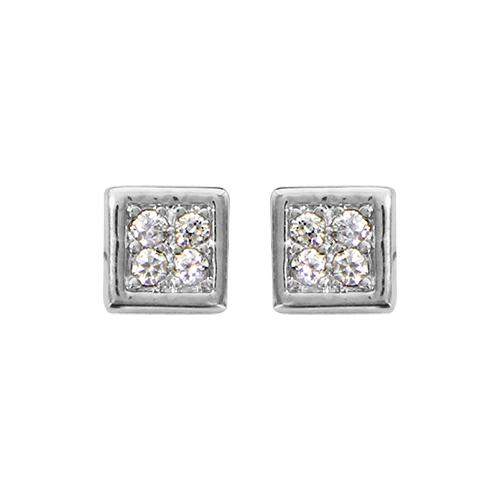 Boucles d'oreilles Argent 925 Carré 4 Zirconium Sertis 