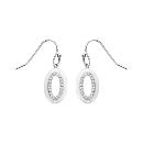 Boucles d'oreilles Argent 925 Ovale Céramique Blanche Contour Zirconium Sertis