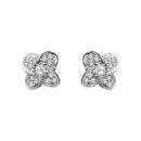 Boucles d'oreilles Argent 925 Fleur Zirconium Sertis Pierre Blanche