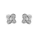 Boucles d'oreilles Argent 925 Fleur Zirconium Sertis Pierre Blanche