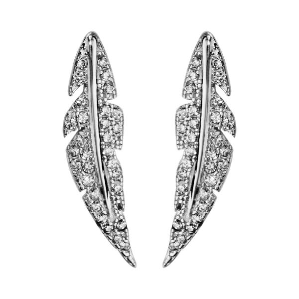 Boucles d'oreilles Argent 925 et Zirconium Plume