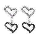 Boucles d'oreilles Argent 925 Double Coeurs Zirconium Noir et Blanc