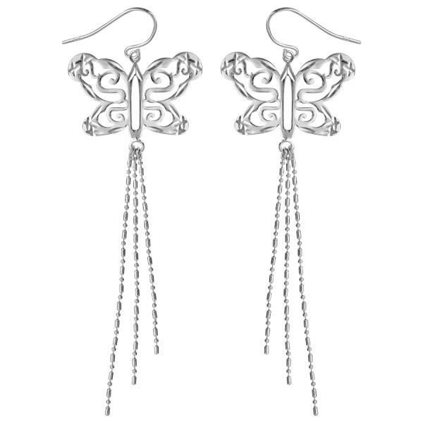 Boucles d'oreilles Argent 925 Papillon Ajouré 3 Chainettes