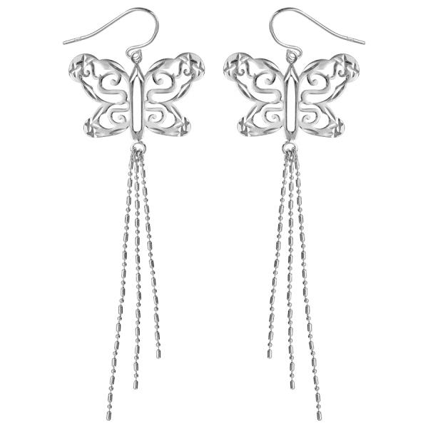 Boucles d'oreilles Argent 925 Papillon Ajouré 3 Chainettes